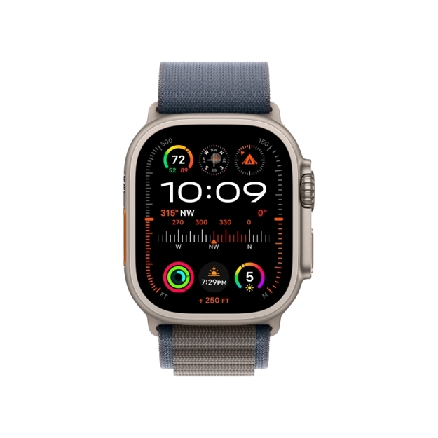 Часы Apple Watch Ultra 2 GPS + Cellular, 49 мм, корпус из титана, ремешок Alpine синего цвета, размер S