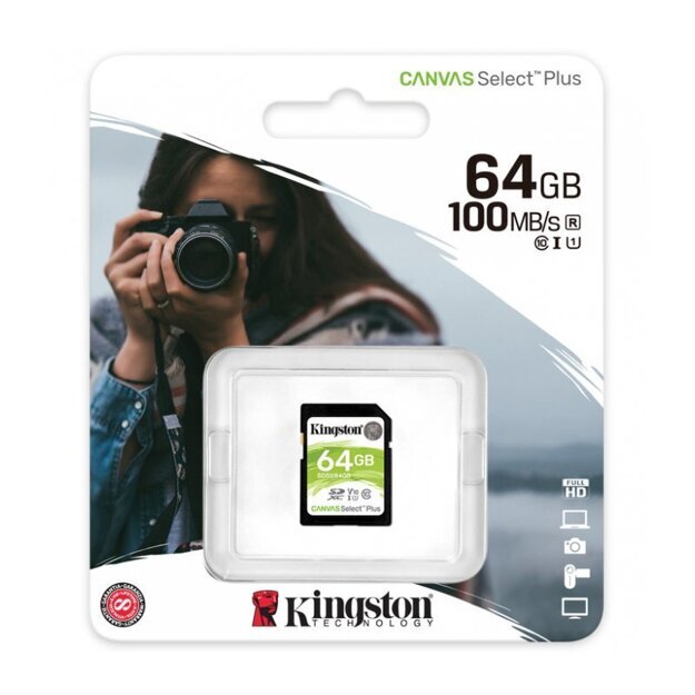 Карта памяти 64Gb Kingston Canvas Select Plus SDXC UHS-I U1 (100/10 Mb/s) SDS2/64GB