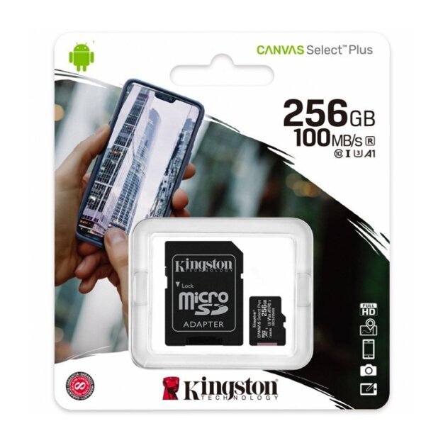 Карта памяти micro SDXC 256Gb Kingston Canvas Select Plus UHS-I U3 V30 A1 + ADP (100/85 Mb/s)