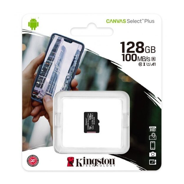 Карта памяти micro SDXC 128Gb Kingston Canvas Select Plus UHS-I U1 A1 (100/10 Mb/s)